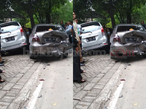 Ngantuk, Mobil Kasek Hantam Toyota Vios Parkir